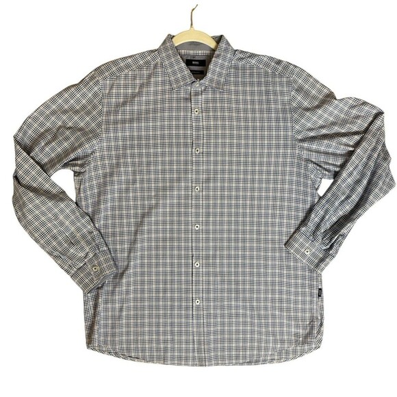 HUGO BOSS Modern Essentials Button Down Shirt Men's XL Reg Fit Blue White Check - Picture 6 of 11